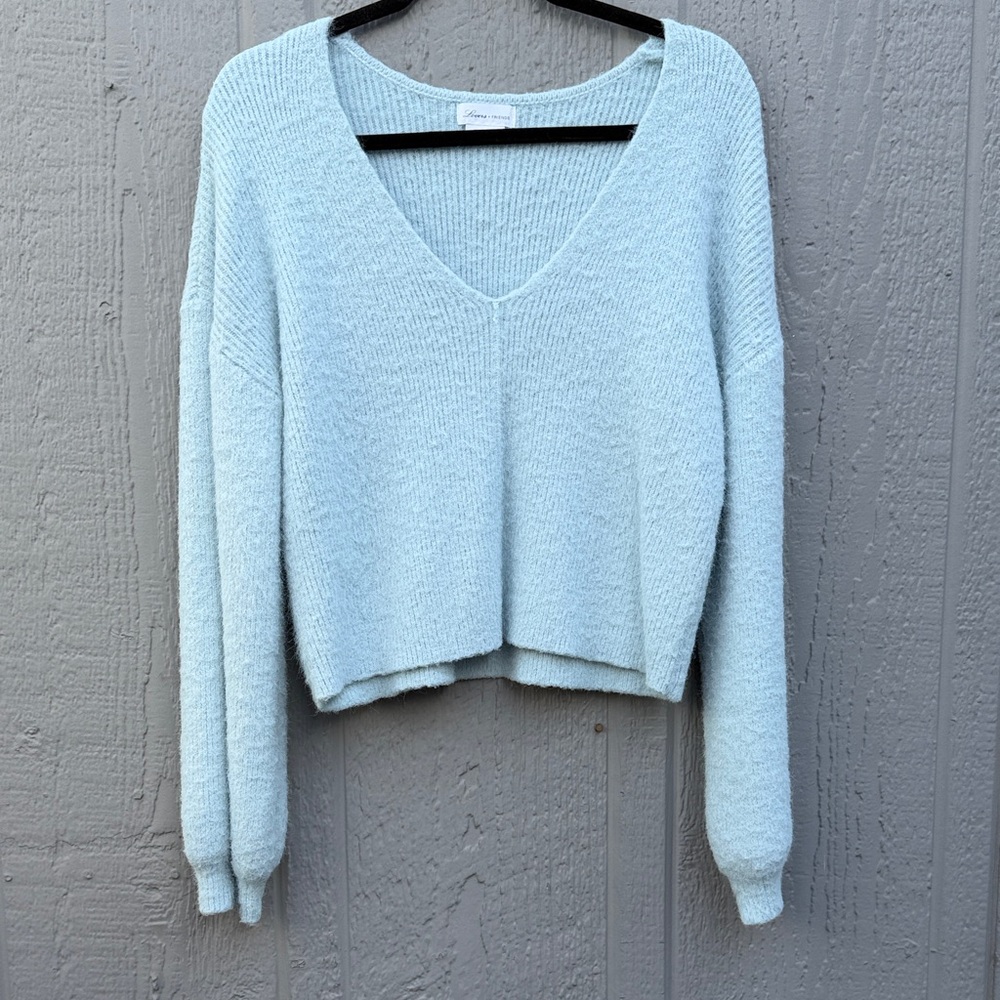 Lovers + Friends Light Blue V-Neck Oversize Women's Sweater Size: XXS